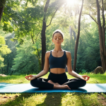 **

Prompt: *A person meditating outdoors in nature, away from technology, surrounded by trees and sunlight. Emphasize a sense of calm and mental well-being, escaping the pressures of social media. Consider elements like a yoga mat or peaceful scenery.*

**